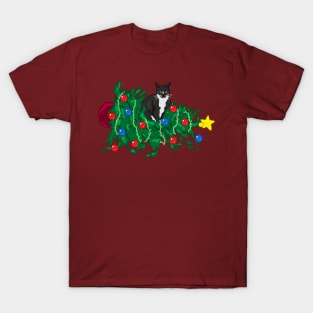 Cat Hates Your Tree - tuxedo T-Shirt